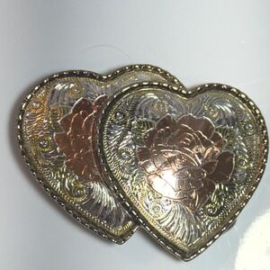 Heart Rose Western Belt Buckle Silver Tone Gold Tone Copper Tone